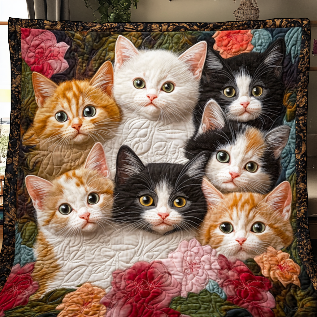 Adorable Cute Lazy Cat Floral Theme Quilted Blanket Cute Best Christmas Gifts For Cat Lovers For Her