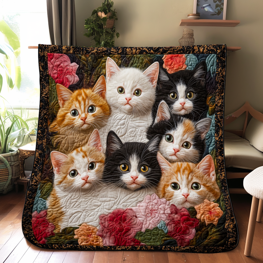 Adorable Cute Lazy Cat Floral Theme Quilted Blanket Cute Best Christmas Gifts For Cat Lovers For Her