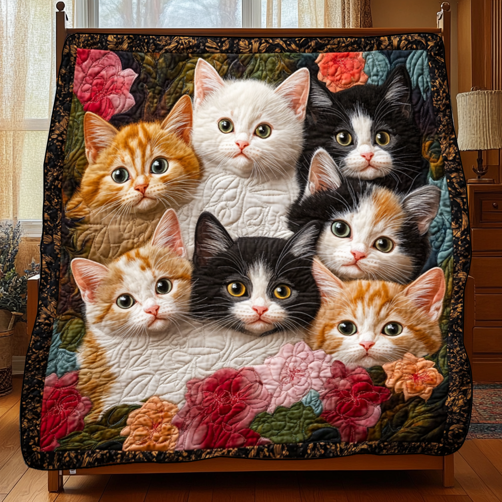 Adorable Cute Lazy Cat Floral Theme Quilted Blanket Cute Best Christmas Gifts For Cat Lovers For Her