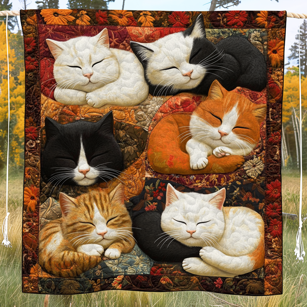 Adorable Cute Lazy Cat Floral Theme Quilted Blanket Sofa Throw Blanket Best Cat Themed Christmas Presents