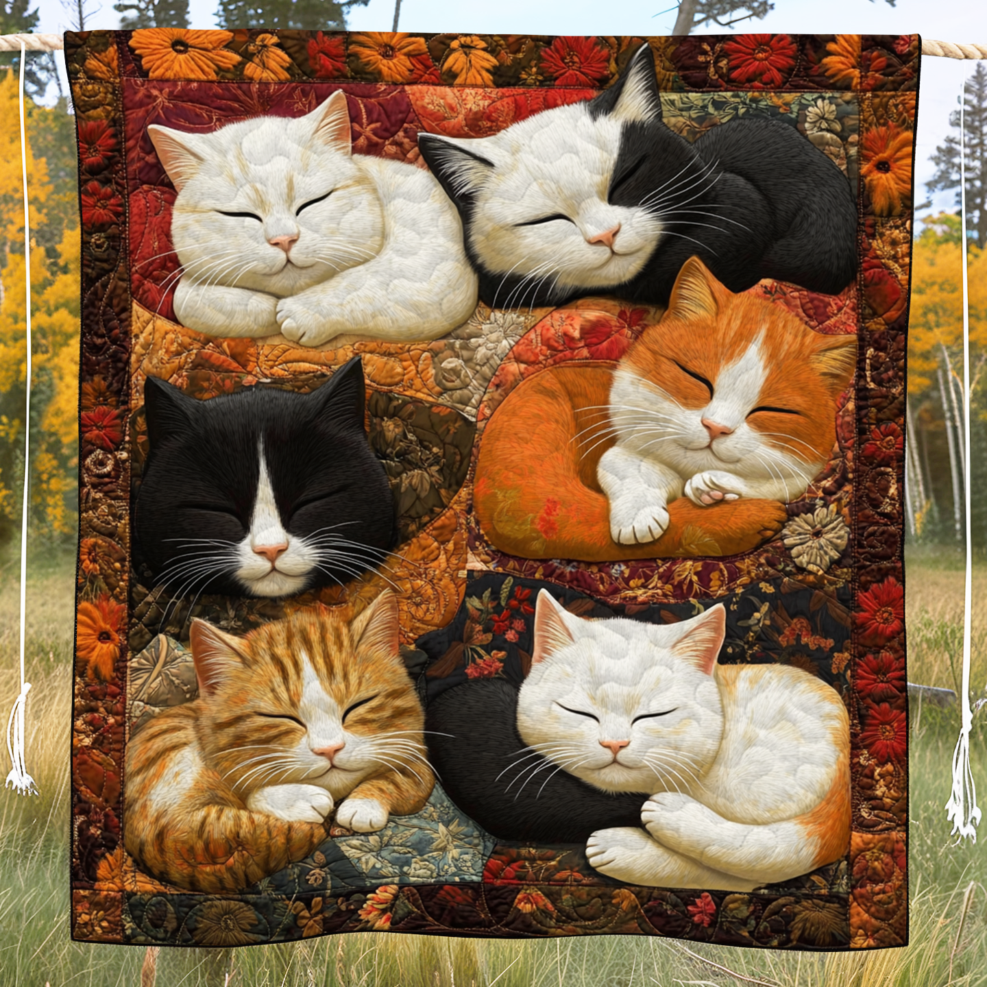 Adorable Cute Lazy Cat Floral Theme Quilted Blanket Sofa Throw Blanket Best Cat Themed Christmas Presents