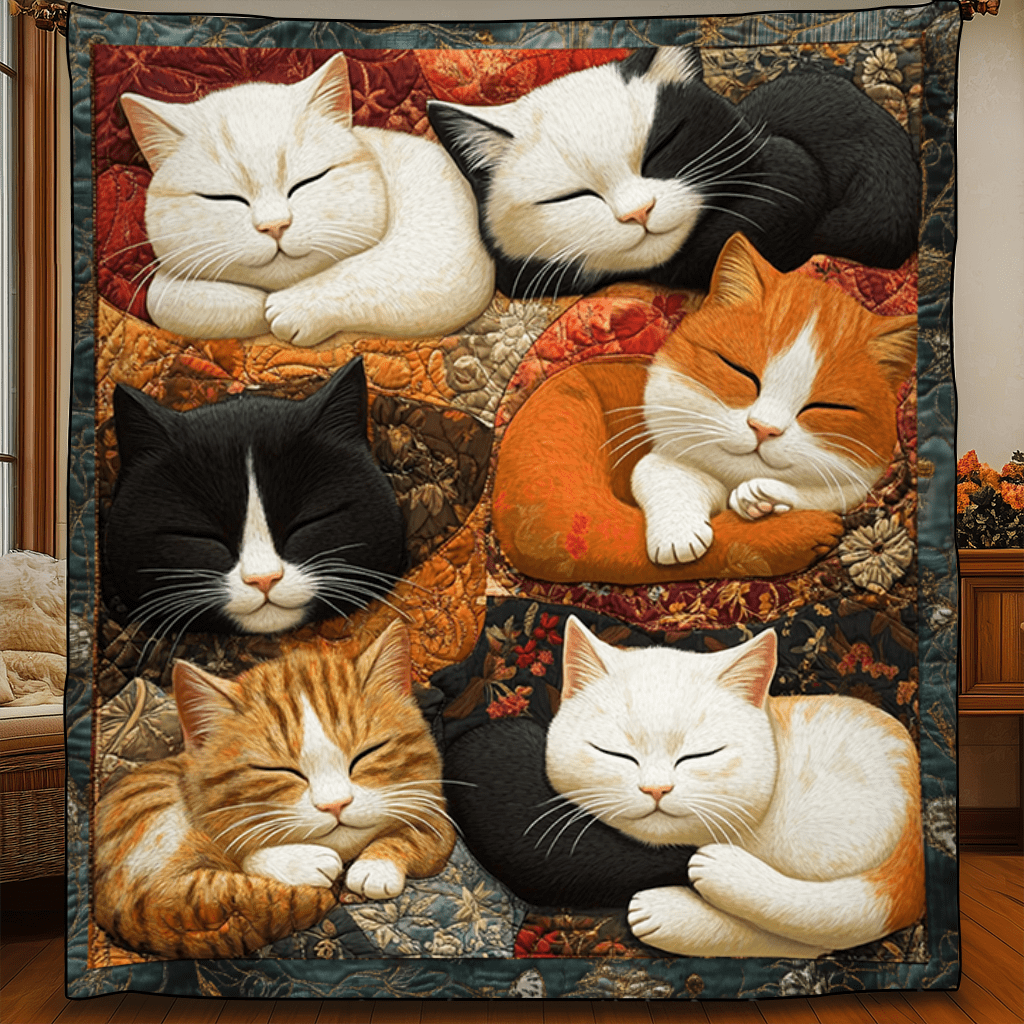 Adorable Cute Lazy Cat Floral Theme Quilted Blanket Unqiue Best Cat Gifts For Christmas Holiday