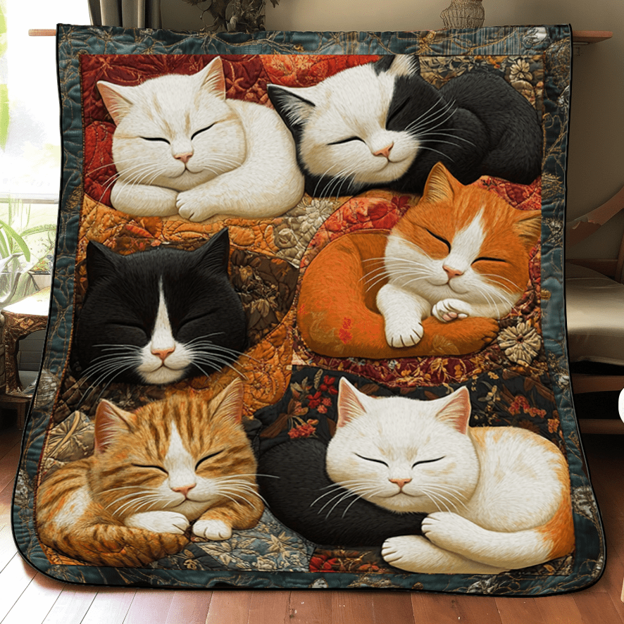 Adorable Cute Lazy Cat Floral Theme Quilted Blanket Unqiue Best Cat Gifts For Christmas Holiday