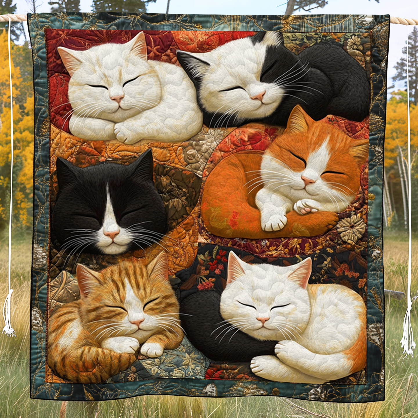 Adorable Cute Lazy Cat Floral Theme Quilted Blanket Unqiue Best Cat Gifts For Christmas Holiday